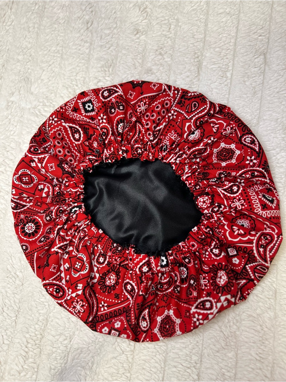 Red Paisley Satin Bandana Bonnet Unisex Hair Scarf Head Wrap Sleep Cap